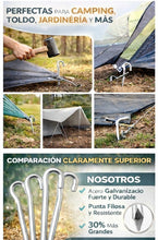 Cargar imagen en el visor de la galería, Piquetas Metálicas Reforzadas para Camping 8 Piezas Ø7.8mm x 21cm – Estacas de Acero Pesado para Tienda de Campaña y Toldos
