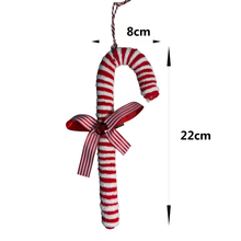 Cargar imagen en el visor de la galería, 6 Colgantes Bastón de Caramelo Spiral Rojo y Blanco 22 cm con Lazo y Piedra Efecto Diamante – Decoración Navideña
