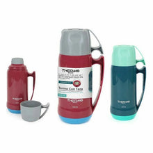 Cargar imagen en el visor de la galería, Termo Plástico con Taza 1 L Interior de Vidrio Doble Pared Apto para Bebidas Calientes y Frias
