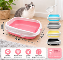 Cargar imagen en el visor de la galería, Arenero para Gatos con Pala, Bandeja Sanitaria para Gatos 50 x 39 x 19 cm, Fácil de Limpiar, Bordes Altos, Color Aleatorio
