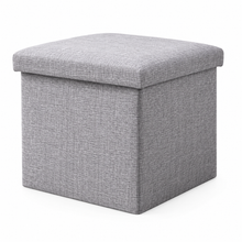 Cargar imagen en el visor de la galería, Puf Reposapiés con Tapa Acolchada 30x30x30 cm – Taburete Plegable con Almacenamiento – Puf Auxiliar de Polipiel o Poliéster
