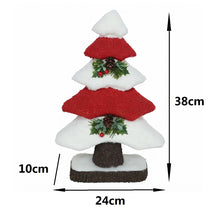 Cargar imagen en el visor de la galería, Árbol de Navidad Decorativo de Tela Rojo y Blanco con Efecto Nieve y Detalles de Piñas (38x24x10 cm)

