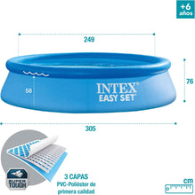 Cargar imagen en el visor de la galería, Piscina hinchable redonda Ø305x76 cm, 3.853 litros Con depuradora cartucho 1.250 litros/Hora, filtro cartucho tipo H para 3 Personas - Intex
