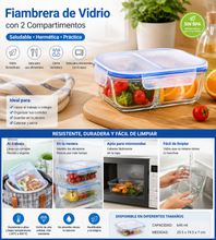 Cargar imagen en el visor de la galería, Fiambrera de Cristal Rectangular QUTTIN con Tapa Hermética Apta para Microondas, Nevera y Lavavajillas
