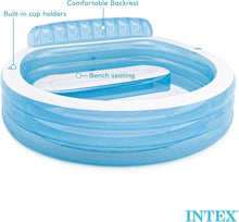 Cargar imagen en el visor de la galería, Piscina hinchable redonda con respaldo, 229x218x79 cm, 590 litros, 2 cámaras de aire, 2 portabebidas, Tapón de desagüe, Vinilo resistente, Parche de reparación, +3 años, Diversión verano (57190) Intex
