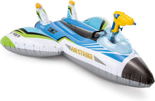 Cargar imagen en el visor de la galería, Flotador inflable para piscina INTEX con forma de avión con pistola de agua: Juguete de piscina para niños – Incluye pistola de agua – Capacidad de peso: 40 kg – 117 x 117 cm – El color Azar
