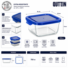 Cargar imagen en el visor de la galería, QUTTIN Fiambrera Hermética de Cristal con Tapa Azul | Táper de Vidrio Borosilicato | Apto para Microondas, Horno, Congelador y Lavavajillas | Rectangular, Cuadrada y Redonda | 300-1500 ml

