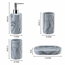 Cargar imagen en el visor de la galería, Juego de Accesorios de Baño de Resina Efecto Mármol Gris Azulado – 4 Piezas
