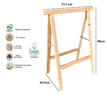 Cargar imagen en el visor de la galería, Caballete Plegable de Madera Pino Natural Pack de 2 Unidades
