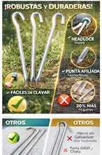 Cargar imagen en el visor de la galería, Piquetas Metálicas Reforzadas para Camping 8 Piezas Ø7.8mm x 21cm – Estacas de Acero Pesado para Tienda de Campaña y Toldos
