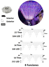 Cargar imagen en el visor de la galería, Cortina de Luces LED de Navidad Cable transparente 8 Funciones interior y exterior
