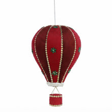 Cargar imagen en el visor de la galería, Adorno Navideño Colgante Globo Aerostático Rojo - Decoración de Navidad de Poliéster, Plástico y Espuma con Detalles Brillantes (16x27 cm)
