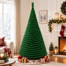 Cargar imagen en el visor de la galería, Árbol de Navidad Plegable Tipo Cono con Soporte - Pop Up Pino Navideño Desmontable, Fácil Montaje y Almacenaje Compacto para Hogar y Oficina
