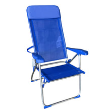 Cargar imagen en el visor de la galería, Silla Alta plegable playa estructura de aluminio tejido Textileno, transpirable y fresco, 7 posiciones 65 x 118 cm - Maxia Market

