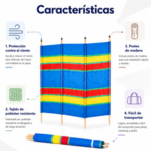 Cargar imagen en el visor de la galería, Paraviento para Playa 225x120 cm de Poliéster y Madera con 4 Postes Cortavientos Exterior Jardín Camping

