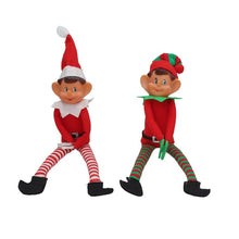 Cargar imagen en el visor de la galería, Pareja de Elfos Sentados Navideños Decorativos - Pack de 2 Muñecos Duendes de Navidad para Colgar y Estantería
