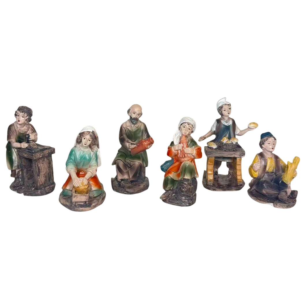 Set de 6 Figuras Pastores de Belén 10 cm – Escena Navideña en Resina