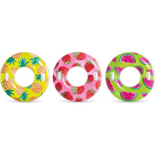 Cargar imagen en el visor de la galería, Flotador de Rueda Hinchable con Asas Tropical Fruit Tubes, Fresa, Piña y Sandía, ø 107 cm - Intex
