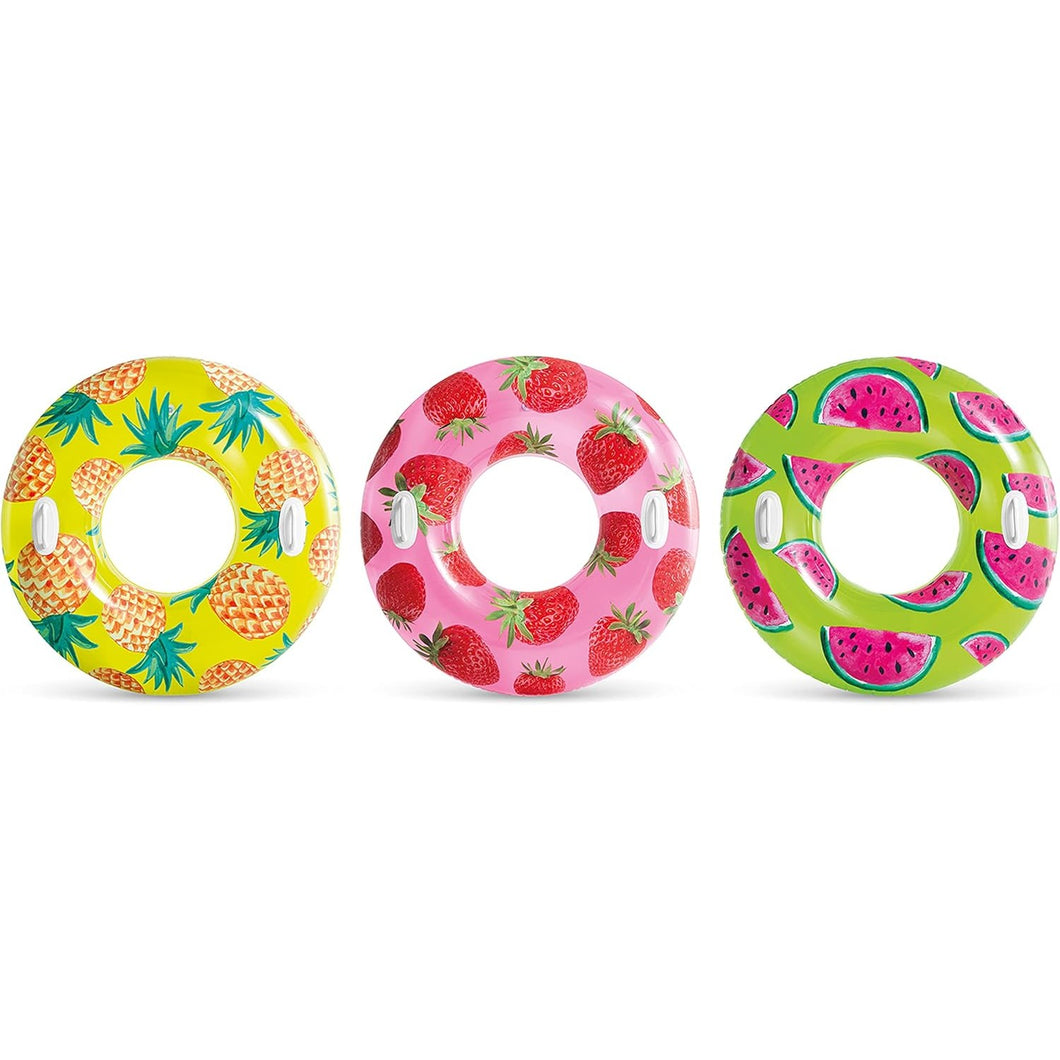 Flotador de Rueda Hinchable con Asas Tropical Fruit Tubes, Fresa, Piña y Sandía, ø 107 cm - Intex