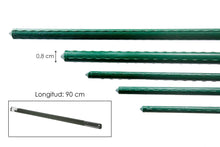 Cargar imagen en el visor de la galería, Pack 12 Tutores para Plantas de Acero Plastificado Verde Ø0.8-1.1 cm | Soporte para Tomates, Flores y Huerto | Varillas Jardín Varios Largos
