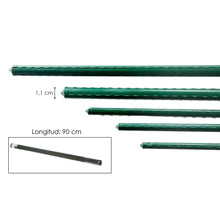 Cargar imagen en el visor de la galería, Pack 12 Tutores para Plantas de Acero Plastificado Verde Ø0.8-1.1 cm | Soporte para Tomates, Flores y Huerto | Varillas Jardín Varios Largos
