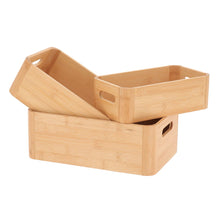 Cargar imagen en el visor de la galería, Juego de 3 Cestas de Bambú para Almacenaje – Cajas Organizadoras Naturales de Diferentes Tamaños con Ranura para Asa
