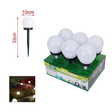 Cargar imagen en el visor de la galería, Set de 6 Luces Solares LED para Jardín con Forma de Bola Blanca - Lámpara de Exterior Impermeable, Luz Blanca Fría, Estaca de Plástico para Decoración de Caminos y Patio
