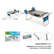 Cargar imagen en el visor de la galería, Carrito de Playa 2 en 1 con Mesa de Picnic Incorporada, Carro Plegable Multiusos con Ruedas Todoterreno, Estructura de Aluminio Reforzado, Carga Máxima 30kg
