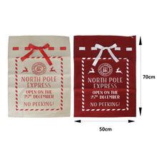 Cargar imagen en el visor de la galería, Set de 2 Sacos de Navidad con Frase de Tela de Cáñamo 50x70 cm – Saco de Regalos "North Pole Express" para Decoración Navideña
