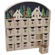 Cargar imagen en el visor de la galería, Calendario de Adviento de Madera con Cajones con luz – Diseño Navideño 47x6.5x50 cm - Gerimport

