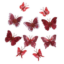 Cargar imagen en el visor de la galería, Set de 10 Mariposas Decorativas con Clip para Manualidades, Árbol de Navidad y Decoración del Hogar – Disponible en 4 Colores
