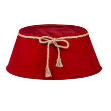 Cargar imagen en el visor de la galería, Falda para Árbol de Navidad Roja de Terciopelo 57x40x26 cm con Lazo de Yute y Cuerda Rústica
