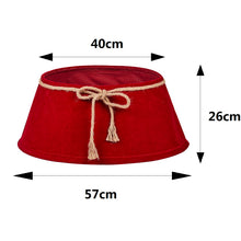 Cargar imagen en el visor de la galería, Falda para Árbol de Navidad Roja de Terciopelo 57x40x26 cm con Lazo de Yute y Cuerda Rústica

