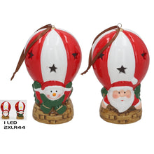 Cargar imagen en el visor de la galería, Set de 2 Globos Aerostáticos de Cerámica Navideños con Luz LED (Papá Noel y Muñeco de Nieve) 7.5x7.5x12 cm - Adorno de Navidad
