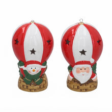 Cargar imagen en el visor de la galería, Set de 2 Globos Aerostáticos de Cerámica Navideños con Luz LED (Papá Noel y Muñeco de Nieve) 7.5x7.5x12 cm - Adorno de Navidad
