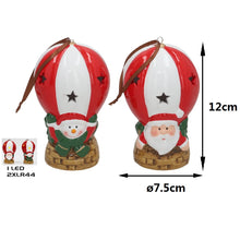 Cargar imagen en el visor de la galería, Set de 2 Globos Aerostáticos de Cerámica Navideños con Luz LED (Papá Noel y Muñeco de Nieve) 7.5x7.5x12 cm - Adorno de Navidad
