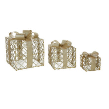 Cargar imagen en el visor de la galería, Set 3 Cajas Regalo Decorativas con Luz LED – 10, 15 y 20 cm – Cajas Luminosas Navideñas – Oro o Rojo
