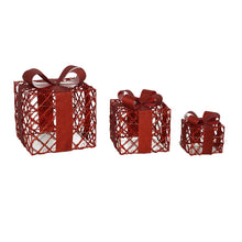 Cargar imagen en el visor de la galería, Set 3 Cajas Regalo Decorativas con Luz LED – 10, 15 y 20 cm – Cajas Luminosas Navideñas – Oro o Rojo

