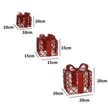 Cargar imagen en el visor de la galería, Set 3 Cajas Regalo Decorativas con Luz LED – 10, 15 y 20 cm – Cajas Luminosas Navideñas – Oro o Rojo
