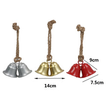 Cargar imagen en el visor de la galería, Pack 6 Campanas Cascabeles Navideños Colgantes Dobles con Cuerda de Yute - Adornos Rústicos para Árbol de Navidad y Decoración del Hogar
