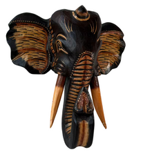 Cargar imagen en el visor de la galería, Cabeza Elefante de Pared de Madera Marrón hecho a mano decoración del hogar
