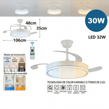 Cargar imagen en el visor de la galería, Ventilador de Techo LED con Luz, Control Remoto, 6 Velocidades, Motor Silencioso, Función Reversible y Temporizador
