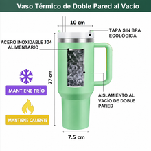 Cargar imagen en el visor de la galería, Taza Termo de Viaje 1.2L de Acero Inoxidable con Asa y Pajita | Vaso Térmico Doble Pared para Coche | Mantiene Frío y Caliente
