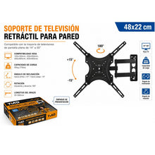 Cargar imagen en el visor de la galería, Soporte de TV Retráctil para Pared 14"–55" | Giro 180° | Inclinación ±15° | Carga Máx. 35 kg | Compatible VESA 400×400
