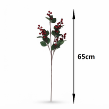 Cargar imagen en el visor de la galería, Set de 4 Varas Decorativas con Bayas Rojas y Hojas Verdes para Navidad – 65 cm
