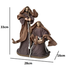 Cargar imagen en el visor de la galería, Nacimiento Navidad Familia José, María y Niño Jesús – Belén Escena Pesebre con Figuras 28x16x33 cm Marrón
