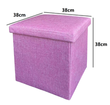 Cargar imagen en el visor de la galería, Puf Reposapiés con Tapa Acolchada 38x38x38 cm – Taburete Plegable con Almacenamiento – Puf Auxiliar Efecto de Lino

