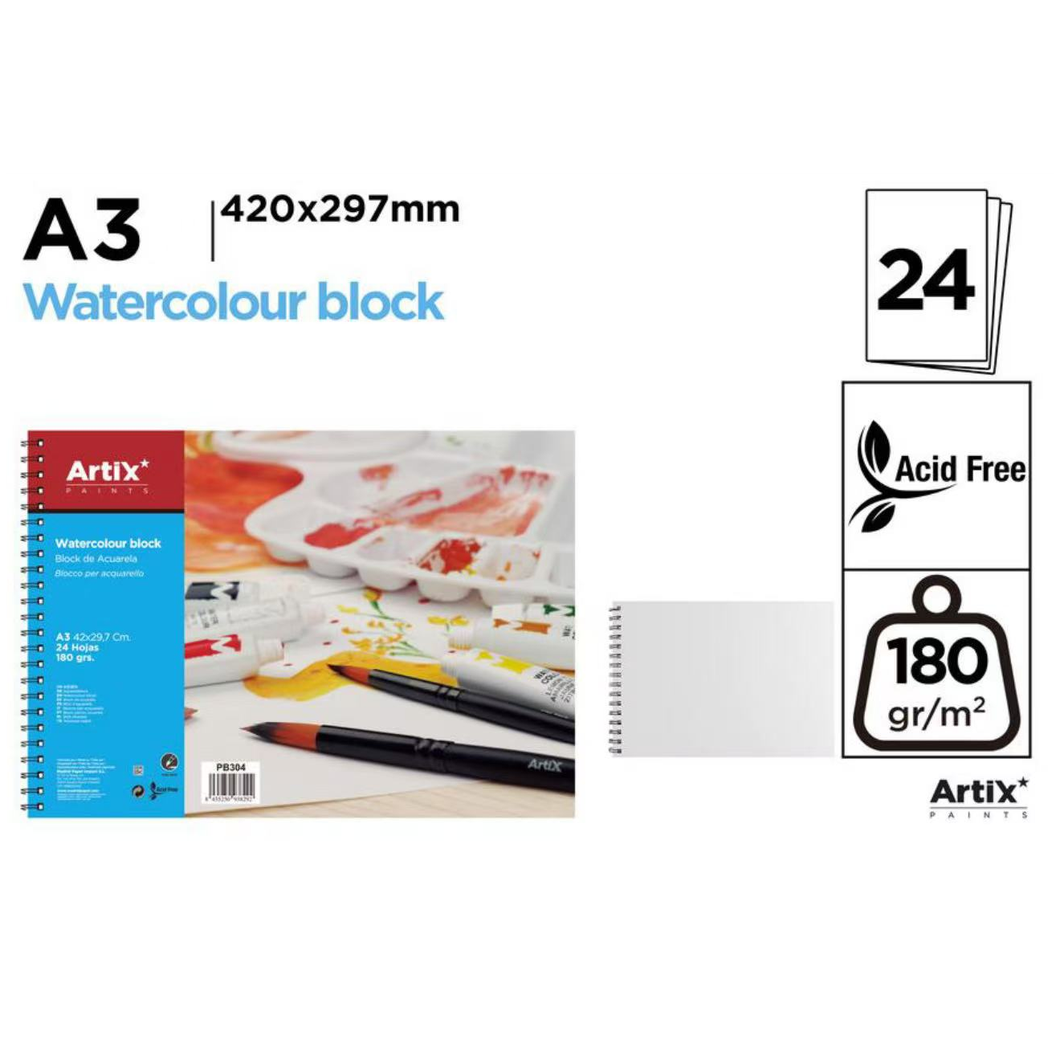 Pack 2 Blocks de Acuarela – 24 Hojas, 180g – Disponible en A3 y A4