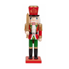 Cargar imagen en el visor de la galería, Set de 2 Soldaditos Cascanueces de Madera Rojo y Verde - Adorno Navideño Tradicional de 20x7x6 cm
