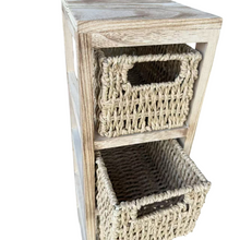 Cargar imagen en el visor de la galería, Mueble Sinfonier Cajonera MDF / Paulwonia Con 4 Cestas Trenzada - Color Blanco, Mueble de almacenaje con 4 cestas, Mesillas de noche, Muebles de dormitorio o Baño
